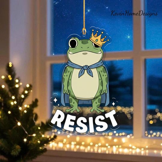 Resist Frog Ornament: Acrylic, Crown Design, 2025