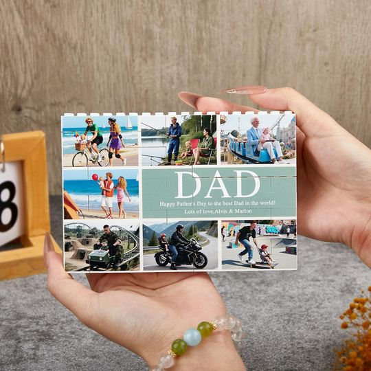 Custom Photo Puzzle Blocks, LEGO-Compatible Gift for Dad, Personalized Fathers Day Gift, Adult DIY Building Set, Family Memory Wall Art