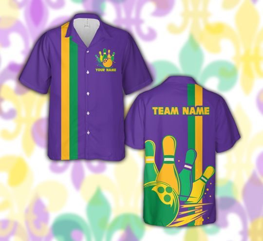 Personalized Name Bowling Hawaiian Shirt, Custom Mardi Gras Hawaiian Shirt