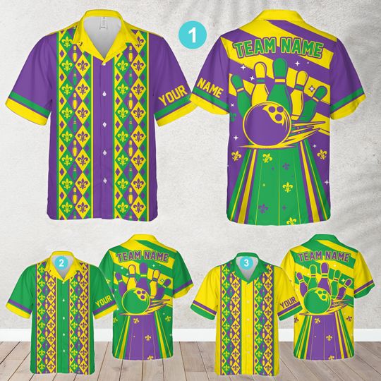 Personalized Name Mardi Gras Bowling Hawaiian Shirt