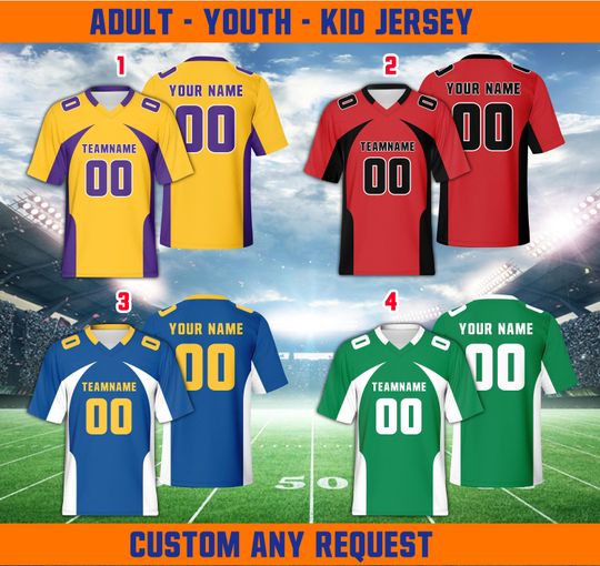 Personalized Name Football Team Jersey, Custom Color College Football Jersey, Game Day Jersey