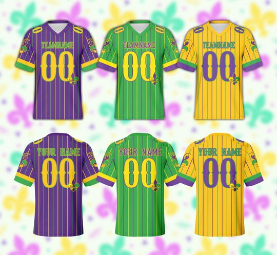 Personalized Mardi Gras Football Team Jersey, Custom Fleur De Lis Football Jersey, Mardi Gras Football Jersey