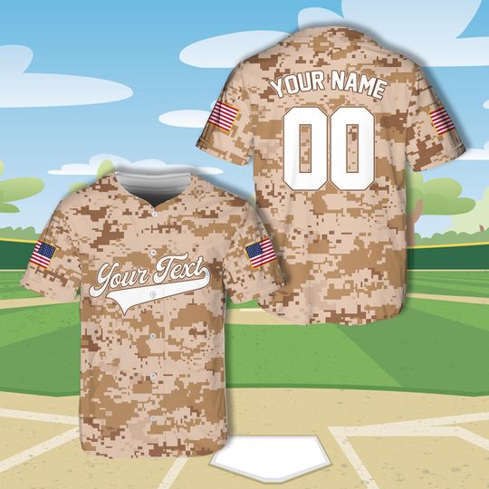 Personalized Military Camouflage Baseball Jersey, Custom Name Number Salute Jersey Camo Patriotic Jersey Gift For Dad Veterans Baseball Fans