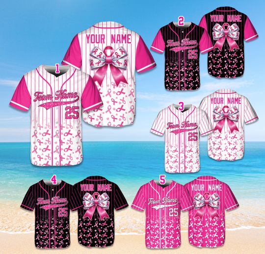 Personalized Name Breast Cancer Awareness Baseball Jersey, Custom Baseball Jersey
