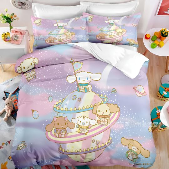 Sanrio Cinnamoroll Comfortable Three-Piece Bedding Set, Bedroom Decor, Gifts for Friends