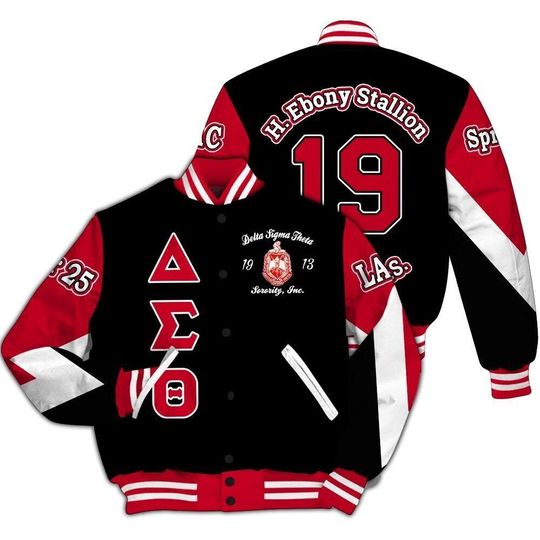 Ireishprint Delta Sigma Theta Chapter Varsity Jacket, Personalized Triangle Black 1914 Sorority Jacket
