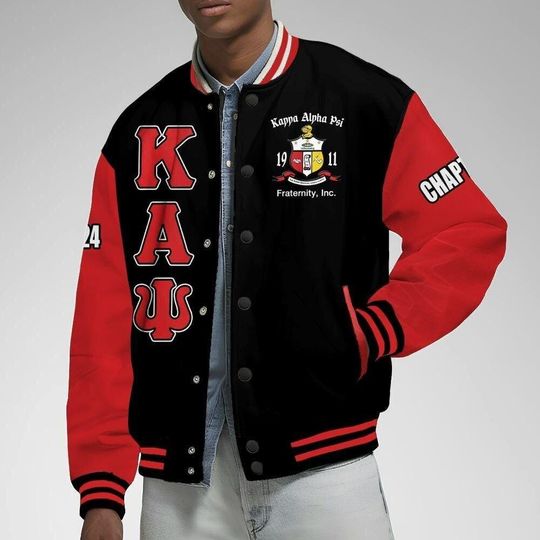 Ireishprint Custom Chapter KAP Printed Varsity Jacket, Personalized Black Krimson Sleeves 1911 Fraternity Jackets