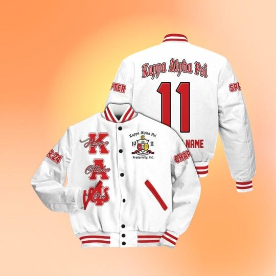 Ireishprint Custom Printed Chapter KAP Varsity Jacket, Personalized White Fraternity Jackets