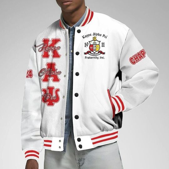 Ireishprint Custom Printed Chapter KAP Varsity Jacket, Personalized White Fraternity Jackets