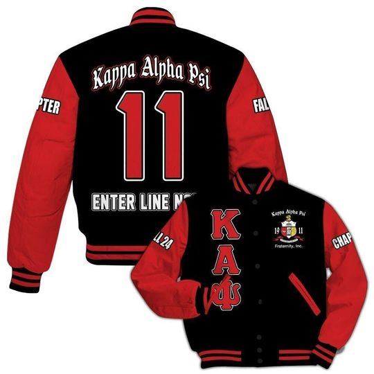 Ireishprint Custom Chapter KAP Printed Varsity Jacket, Personalized Black Krimson Sleeves 1911 Fraternity Jackets