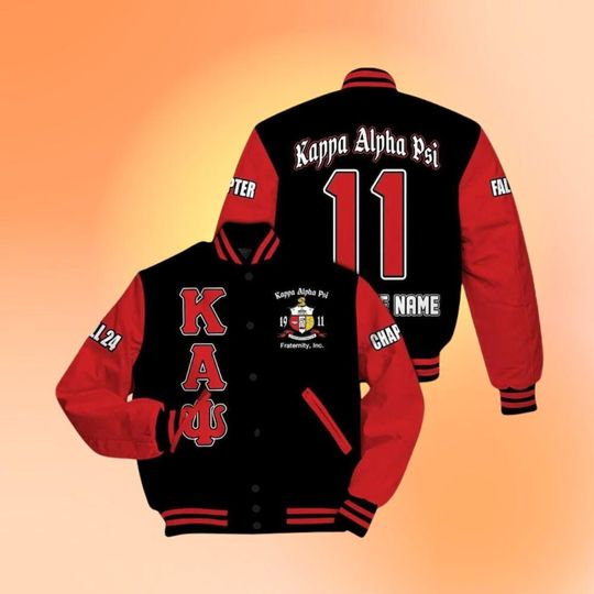 Ireishprint Custom Chapter KAP Printed Varsity Jacket, Personalized Black Krimson Sleeves 1911 Fraternity Jackets
