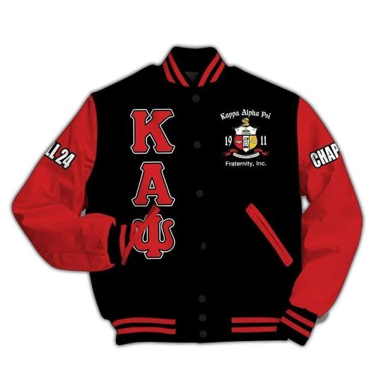 Ireishprint Custom Chapter KAP Printed Varsity Jacket, Personalized Black Krimson Sleeves 1911 Fraternity Jackets