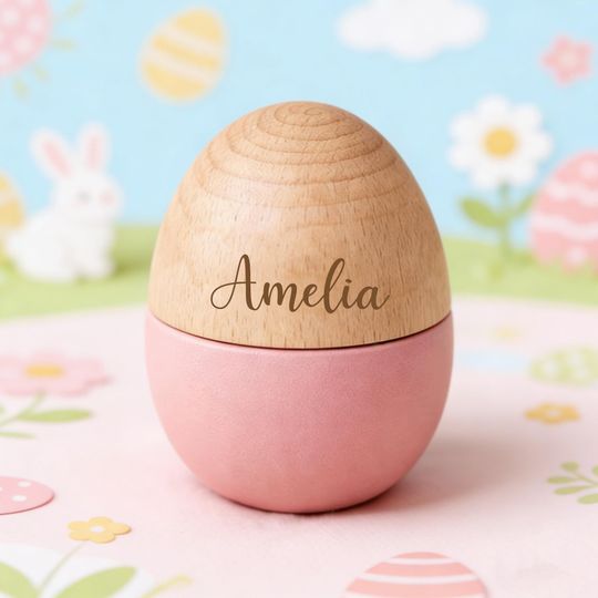 Personalized Wooden Easter Eggs, Hollow Fillable Egg Keepsake, Custom Name Easter Egg, Easter Basket Stuffer, Baby 1st Easter Gift for Kids