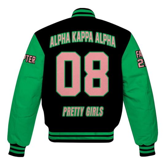 Alpha Kappa Alpha Varsity Jacket, Custom Chapter, Personalized Black Mix Apple Green Varsity Jacket 1908 Sorority, Alpha Kappa Alpha Apparel