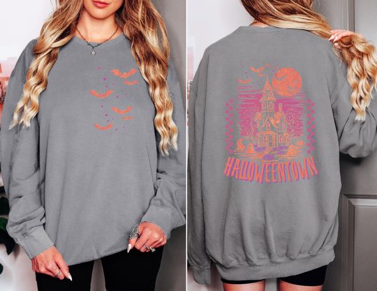 Halloweentown Back and Front Sweatshirt, Gildan, Halloween Sweatshirt