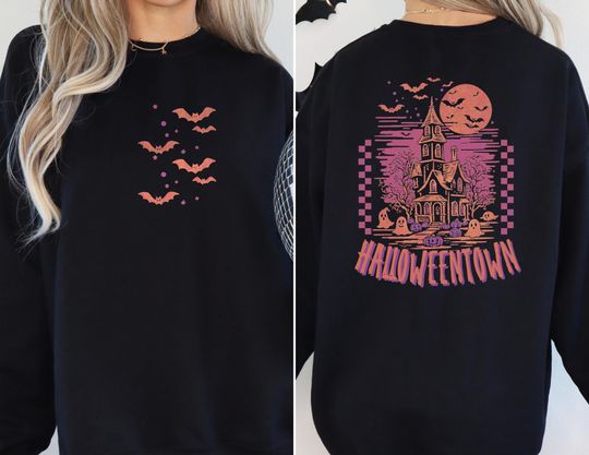 Halloweentown Back and Front Sweatshirt, Gildan, Halloween Sweatshirt