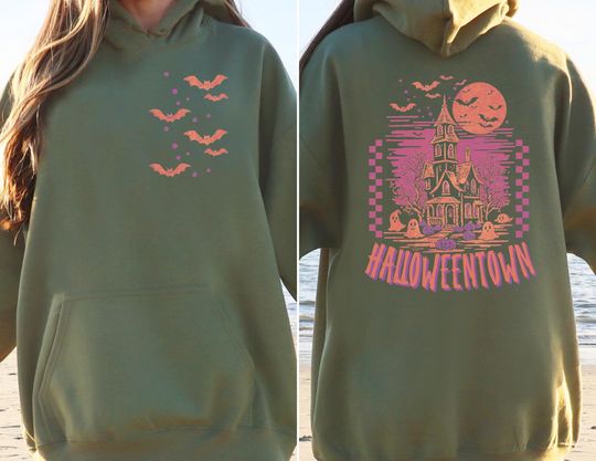 Halloweentown Back and Front Sweatshirt, Gildan, Halloween Sweatshirt