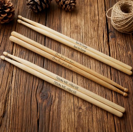 Personalized Premium Maple Drumsticks - Custom Handcrafted Engraved Drumming Gear