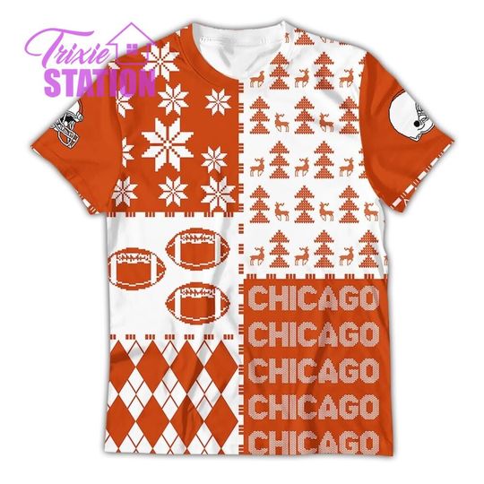 Chicago Ugly Sweater Christmas, Retro Football American Sweatshirt Pattern 3D Hoodie, Shirt Xmas Full Print