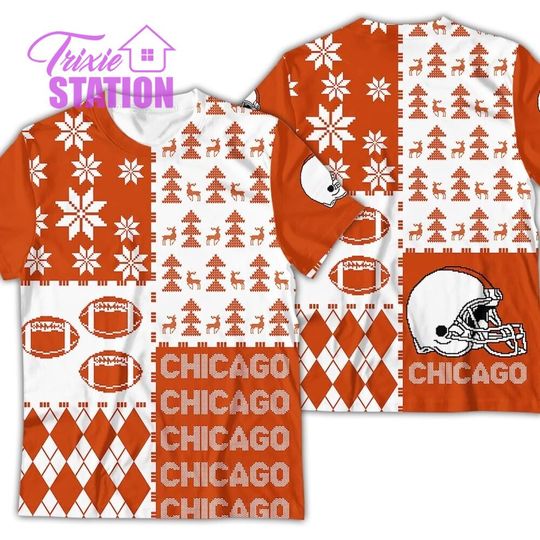 Chicago Ugly Sweater Christmas, Retro Football American Sweatshirt Pattern 3D Hoodie, Shirt Xmas Full Print
