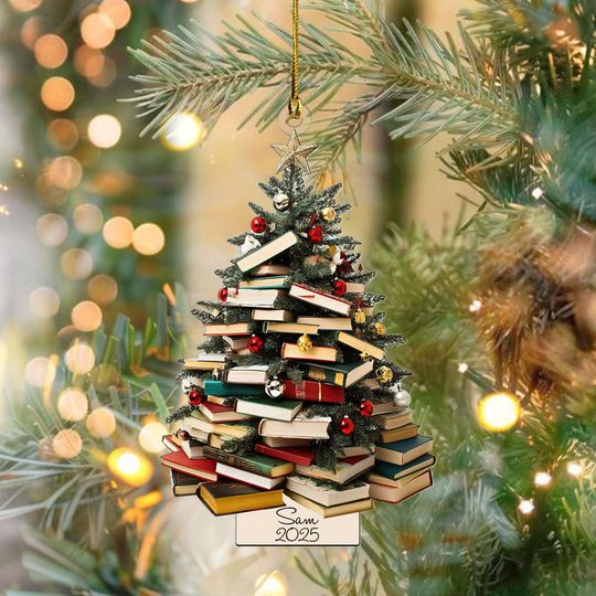 Personalized Book Lover Wooden Christmas Tree Ornament, Bookish Ornament, Book Club Ornament, Gift for Librarian or Reader