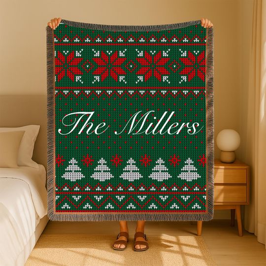 Woven Blanket,personalized christmas Woven Blanket, christmas Gift for Family, Winter Decor, Holiday Blanket