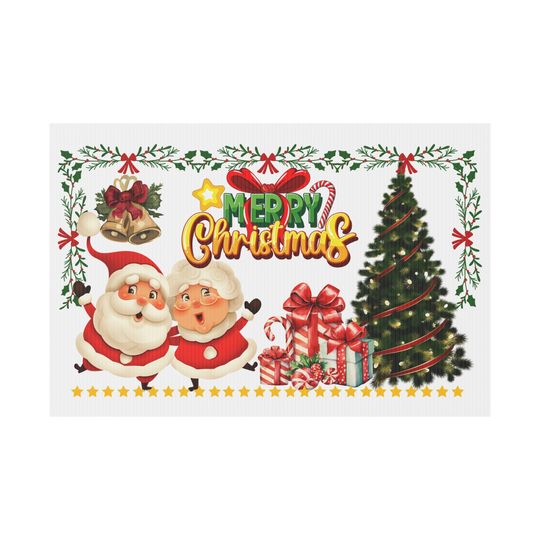 Merry Christmas Yard Sign with Santa & Mrs. Claus - Christmas Tree and Gifts Double-Sided Holiday Yard Decoration with Aluminum Stakes