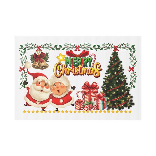 Merry Christmas Yard Sign with Santa & Mrs. Claus - Christmas Tree and Gifts Double-Sided Holiday Yard Decoration with Aluminum Stakes