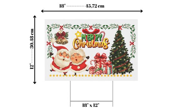 Merry Christmas Yard Sign with Santa & Mrs. Claus - Christmas Tree and Gifts Double-Sided Holiday Yard Decoration with Aluminum Stakes