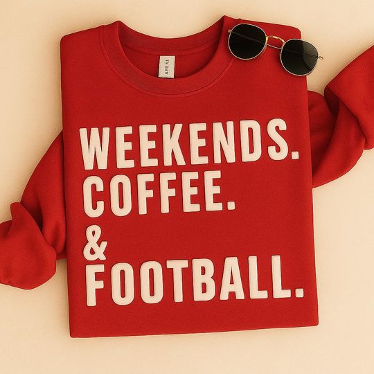 Weekends Coffee and Football Embossed Sweatshirt