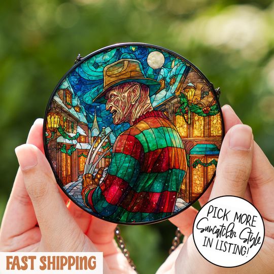 Freddy Krueger Stained Glass Suncatcher - Horror Decor for Christmas Window Hangings