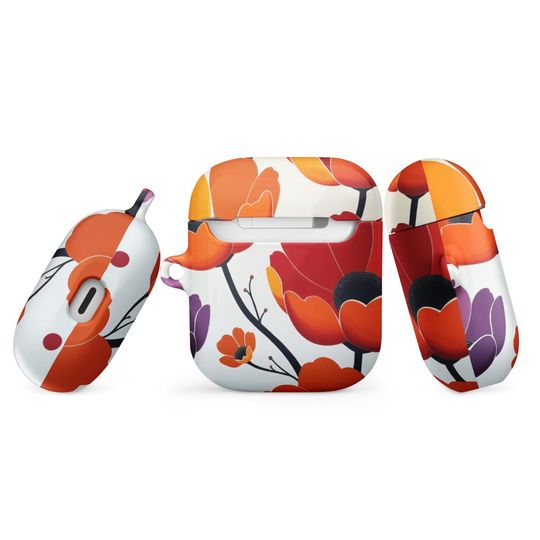 Floral Design AirPods Case, Protective AirPods Cover, Impact Absorbing AirPods Case with Carabiner, Wireless Charging Compatible