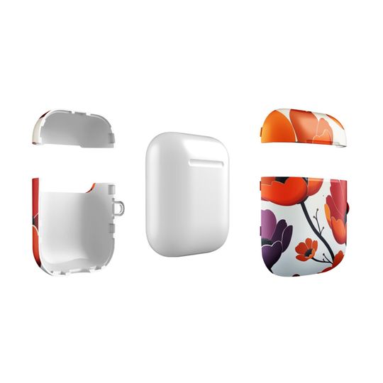 Floral Design AirPods Case, Protective AirPods Cover, Impact Absorbing AirPods Case with Carabiner, Wireless Charging Compatible