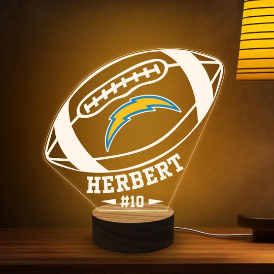 Personalized Sports Night Light, Gift for Him, Boy Room Man Decor, American Football Lamp, LA Chargers Fans Gift