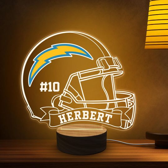 Personalized Sports Helmet Night Light, Gift for Him, Boy Room Man Decor, American Football Lamp, LA Chargers Fan Gift