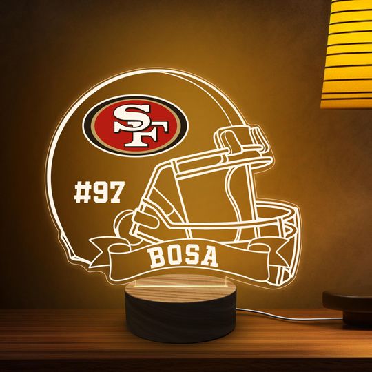 Personalized Sports Helmet Night Light, Gift for Him, Boy Room Man Decor, American Football Lamp, San Francisco 49ers Fan Gift