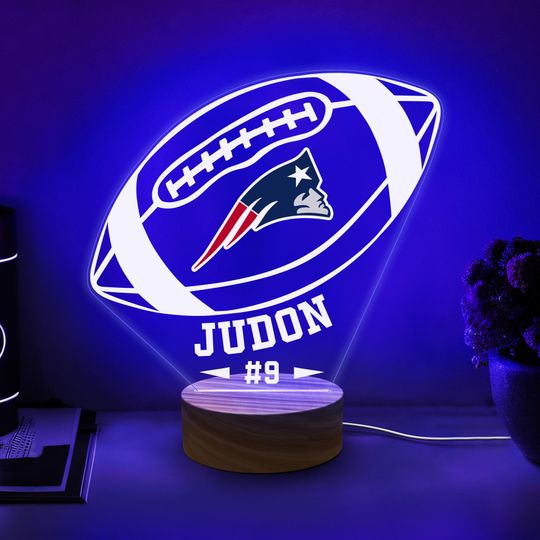 Personalized Sports Night Light, Gift for Him, Boy Room Man Decor, American Football Lamp, New England Patriots Fans Gift