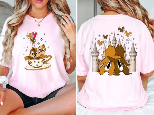 2 Sided Chip And Dale T-Shirt, Disney Double Trouble T-Shirt, Chip N Dale Magic Castle T-Shirt