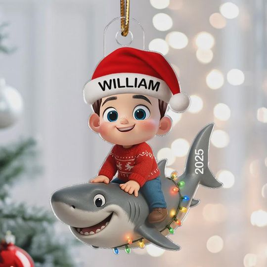 Personalized Shark Christmas Ornament: Acrylic Kids' Keepsake