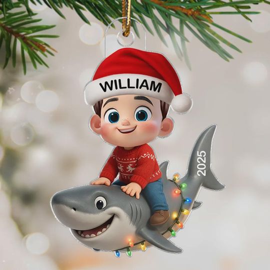 Personalized Shark Christmas Ornament: Acrylic Kids' Keepsake