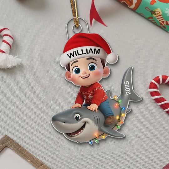 Personalized Shark Christmas Ornament: Acrylic Kids' Keepsake