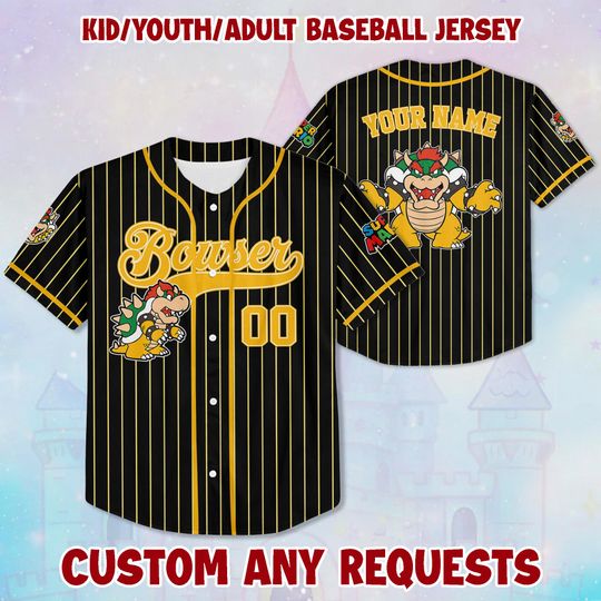Personalized Bowser Jr Baseball Jersey, Super Mario Fan Outfit