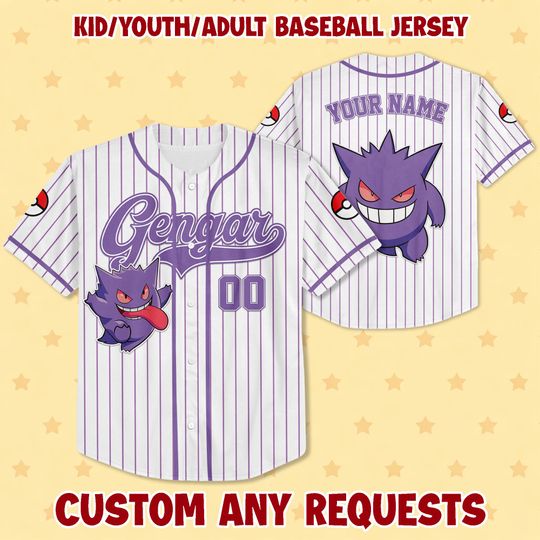 Personalized Gengar Evolution Baseball Jersey, Anime Team Matching Outfit, Monster Fan Gift