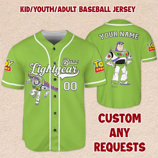 Personalized Buzz Lightyear Baseball Jersey, Toy Story Matching Outfit, Kids Adults Shirt