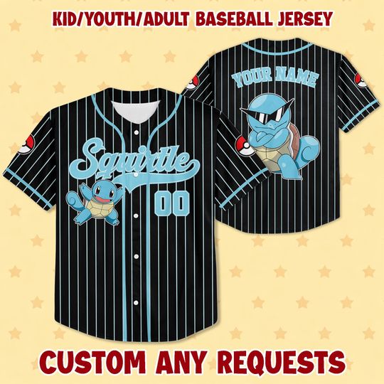Personalized Squirtle Evolution Baseball Jersey, Anime Team Matching Outfit, Monster Fan Gift