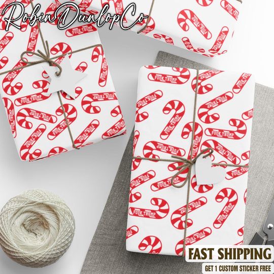 Candy Cane Fck Trump Wrapping Paper Christmas, Funny Anti-Trump Christmas Gift Wrap, Liberal Holiday Gift Packaging, Political Xmas Wrapping