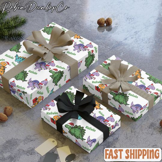 Christmas Dino Personalized Wrapping Paper, Christmas Dino, Personalized Wrapping Paper, Christmas Gift Wrap,Name Gift Wrap,Custom Gift Wrap