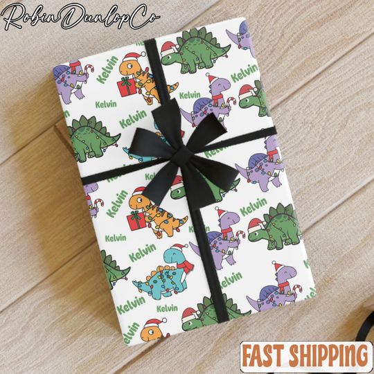 Christmas Dino Personalized Wrapping Paper, Christmas Dino, Personalized Wrapping Paper, Christmas Gift Wrap,Name Gift Wrap,Custom Gift Wrap