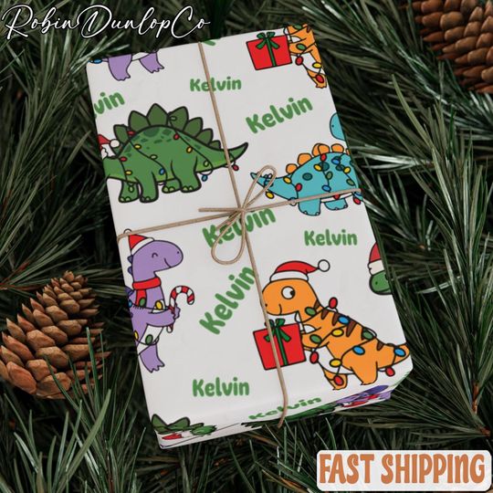 Christmas Dino Personalized Wrapping Paper, Christmas Dino, Personalized Wrapping Paper, Christmas Gift Wrap,Name Gift Wrap,Custom Gift Wrap