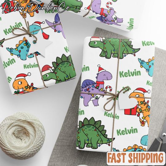 Christmas Dino Personalized Wrapping Paper, Christmas Dino, Personalized Wrapping Paper, Christmas Gift Wrap,Name Gift Wrap,Custom Gift Wrap